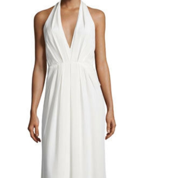 Jill Stuart Ivory Matte Charmeuse Deep V halter - Picture 1 of 3